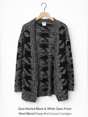 Zara Marled Black and White Open Front Cardigan (155)